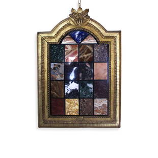 SAMPLING IN ANCIENT MARBLES: SAMPLING IN ANCIENT MARBLESSampling in antique marbles with gilded frame, 19th century. Dimensions 67x47x5cm. Good condition - used with small signs of aging & blemishes. YOU CAN REQUEST FURTHER