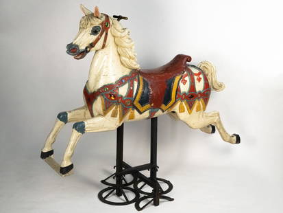 Large sculpture: Large sculpture depicting a horse in polychrome wood enriched with colored stones, resting on an iron base.Spain, 19th century. YOU CAN REQUEST FURTHER PHOTOS AND INFORMATION VIA EMAIL. Contact