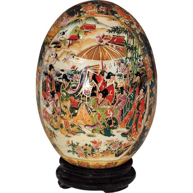 Japanese Inspired Porcelain Egg: Porcelain egg depicts the art of the Geisha. Measures 6 DIA X 9H