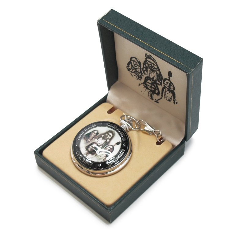 Native American Indian Pocket Watch: Native American Indian Pocket Watch. Enameled front of watch features a group portrait of Geronimo, Crazy Horse, Sitting Bull, and Chief Joseph. Stainless steel case.