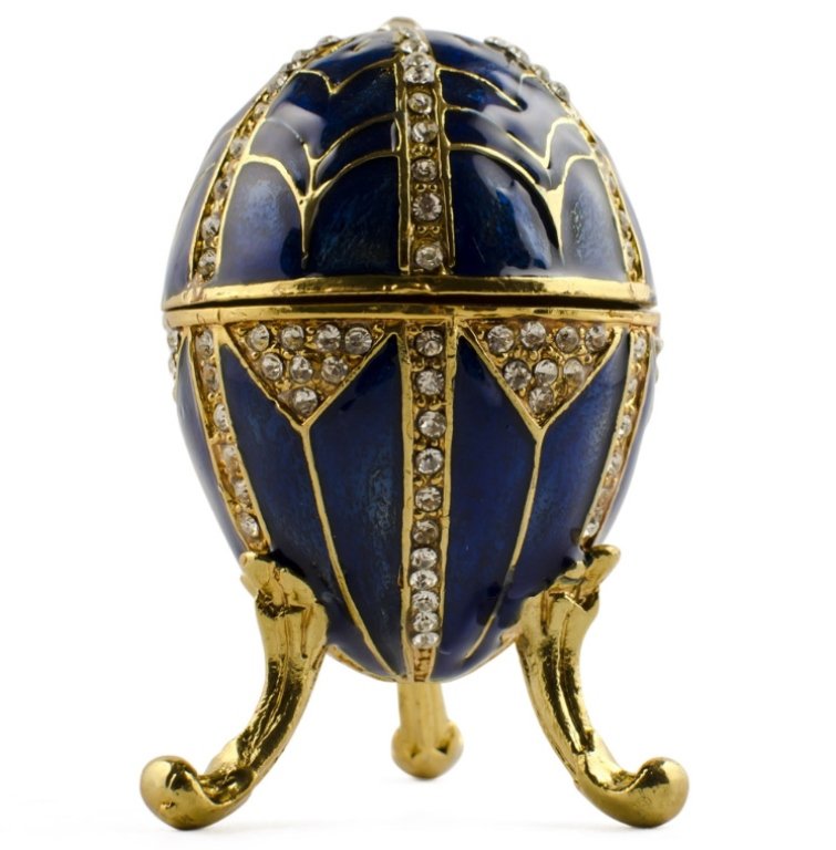 Faberge Inspired Decorative Egg: 2.8" (H) X 1.7" (D) Pewter, Crystals, Enamel