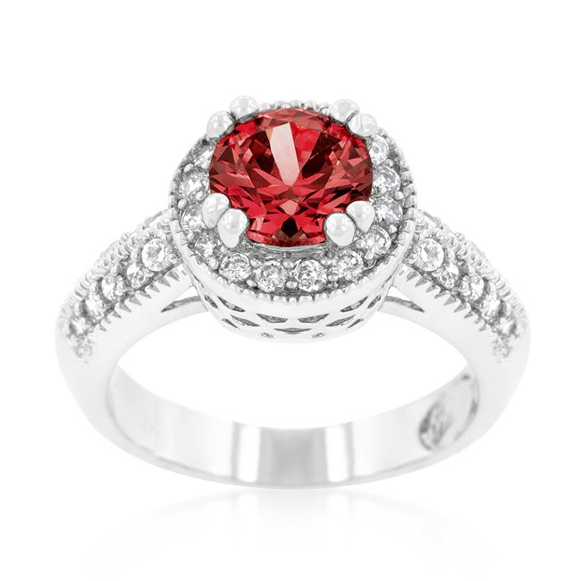 Lovely Pave Ruby Solitaire Ring: Lovely Pave Ruby Solitaire Ring, White Gold Rhodium Bonded Ring with 2 ct simulated Ruby in a raised band.
