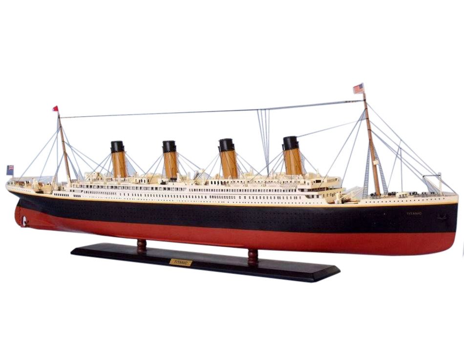 RMS Titanic Model Ship: RMS Titanic Model Ship, Measures 50" Long x 10" Wide x 24" High. Hand crafted using cherry, birch, maple and rosewood. Paint colors precisely matched to those of the RMS Titanic ship. All windows and