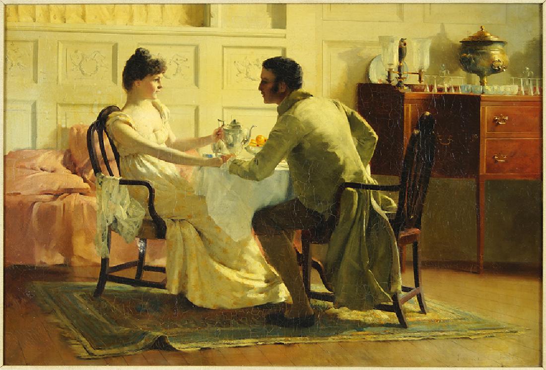 Francis Coates Jones (American, 1857-1932) The: Francis Coates Jones (American, 1857-1932) The Declaration. Oil on canvas, signed faintly lower right 22" x 32" Frame: 29" x 39"