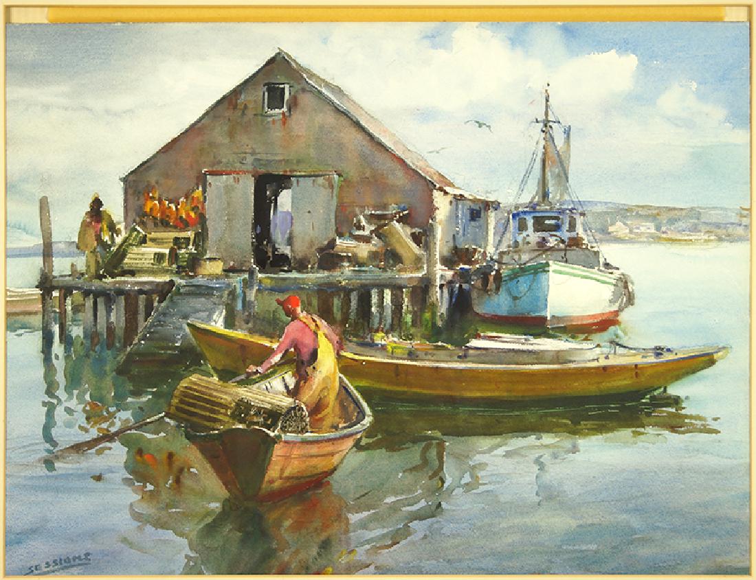 James Sessions (American, 1882-1962) Fishermen at Dock. (1 of 1)