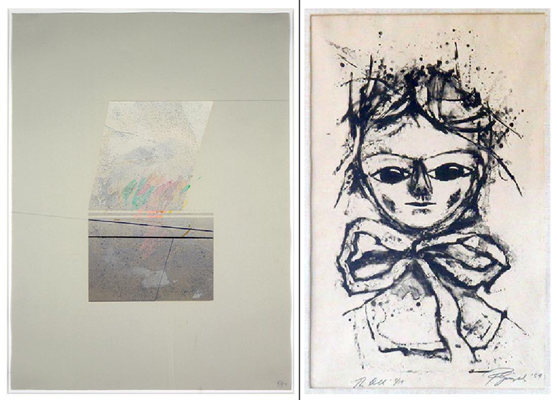 Roland Ginzel (American, B. 1921) Uncommonly Cool.: Roland Ginzel (American, B. 1921) Uncommonly Cool. Press drawing, 1979. Signed and dated in lower right corner. Float mounted within frame. Together with a Roland Ginzel lithograph of "the Doll". Numb