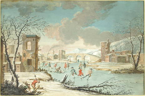 In the Manner of Joost Cornelisz Droochsloot (Dutch,: In the Manner of Joost Cornelisz Droochsloot (Dutch, 1586-1666) Winter Scene. Gouache, unsigned. Provenance: W. Russell Button, Chicago Sight: 12" x 18" Frame: 21.5" x 28"