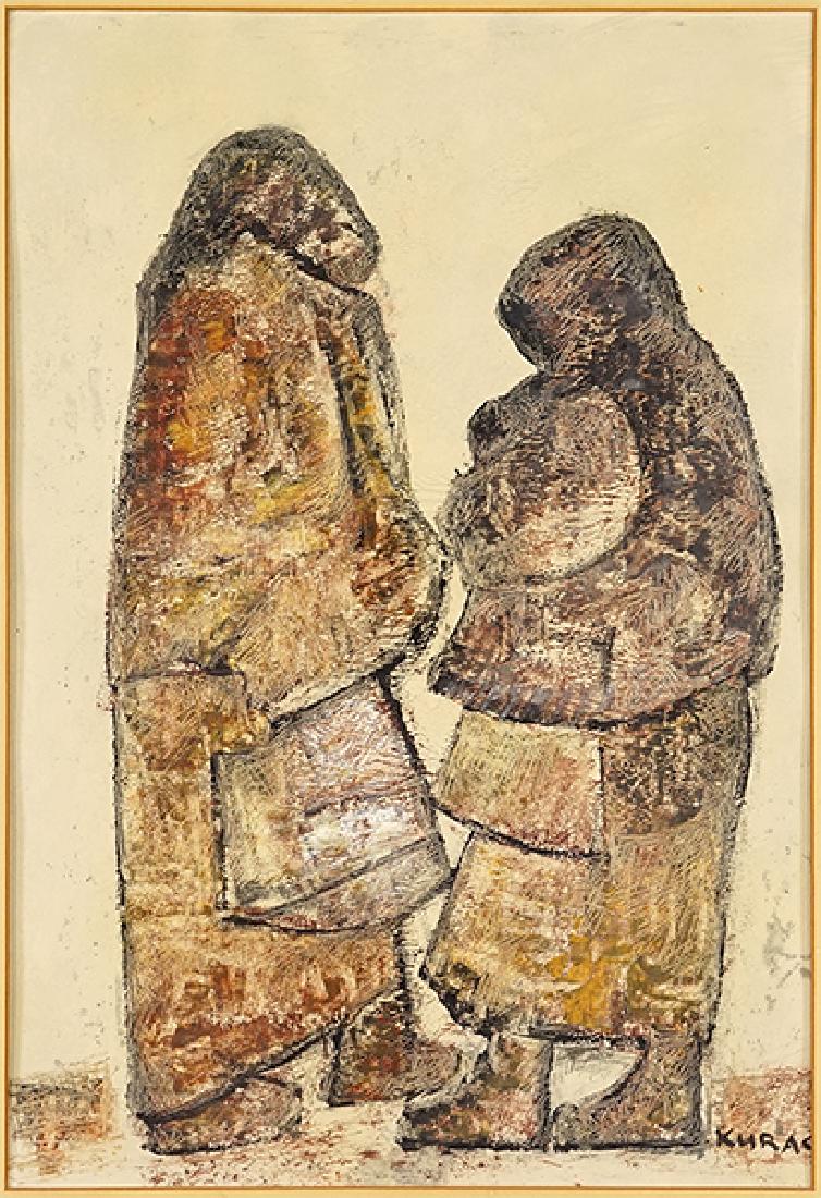 Ivan Kurach (Ukrainian/Italian, 1909-1968) Two Women.: Ivan Kurach (Ukrainian/Italian, 1909-1968) Two Women. Oil on paper, signed lower right 22" x 17" Frame: 23.25" x 18.5"