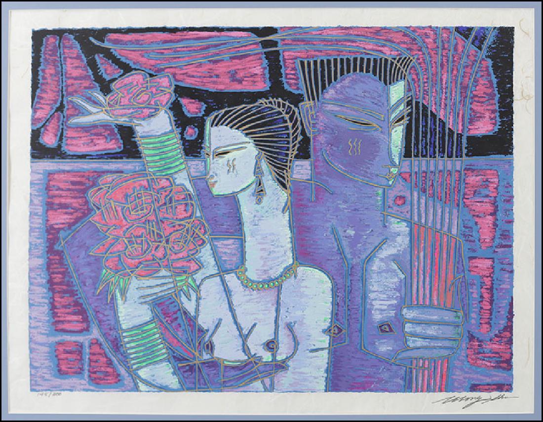 Adrian Wong-Shue (Jamaican/Chinese, B. 1952) Loves: Adrian Wong-Shue (Jamaican/Chinese, B. 1952) Loves Little Gifts. Serigraph, pencil numbered 145/300 LL and pencil signed LR. Bears Austin Galleries label and Certificate of Authenticity en verso Sight