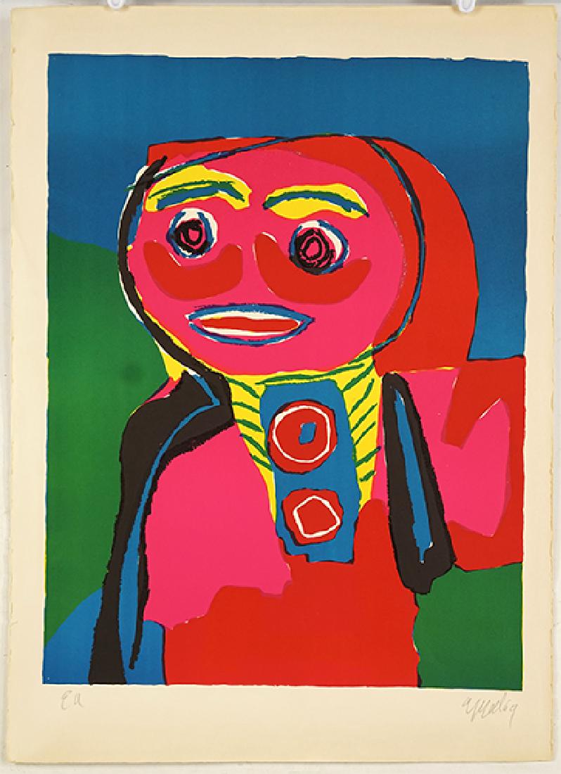 Karel Appel (Dutch, 1921-2006) Personnage.: Karel Appel (Dutch, 1921-2006) Personnage. Color lithograph, pencil signed lower right, dated '69, and inscribed 'EA'; aside from the edition of 85; with full margins, unframed 25" x 19.5" Sheet: 30" 