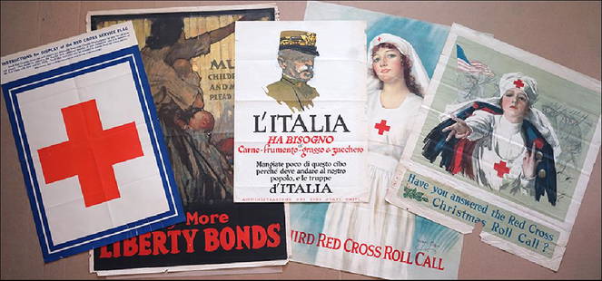 A Collection of Five World War I Posters.: A Collection of Five World War I Posters. Color lithographs by Henry Taylor Raleigh, Haskell Coffin, Harrison Fisher, Illion, and one unsigned. All unframed Largest: 40" x 30"