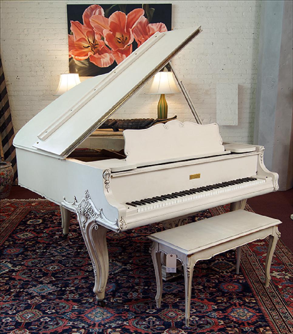 A Wm. Knabe and Co. Whitewashed Grand Piano.: A Wm. Knabe and Co. Whitewashed Grand Piano. With coordinating bench 42" x 59" x 68"