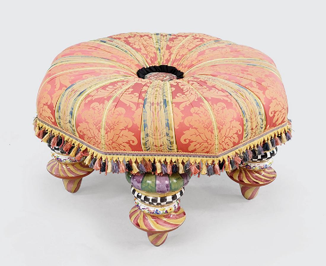 A Mackenzie Childs Upholstered Ottoman. (1 of 4)