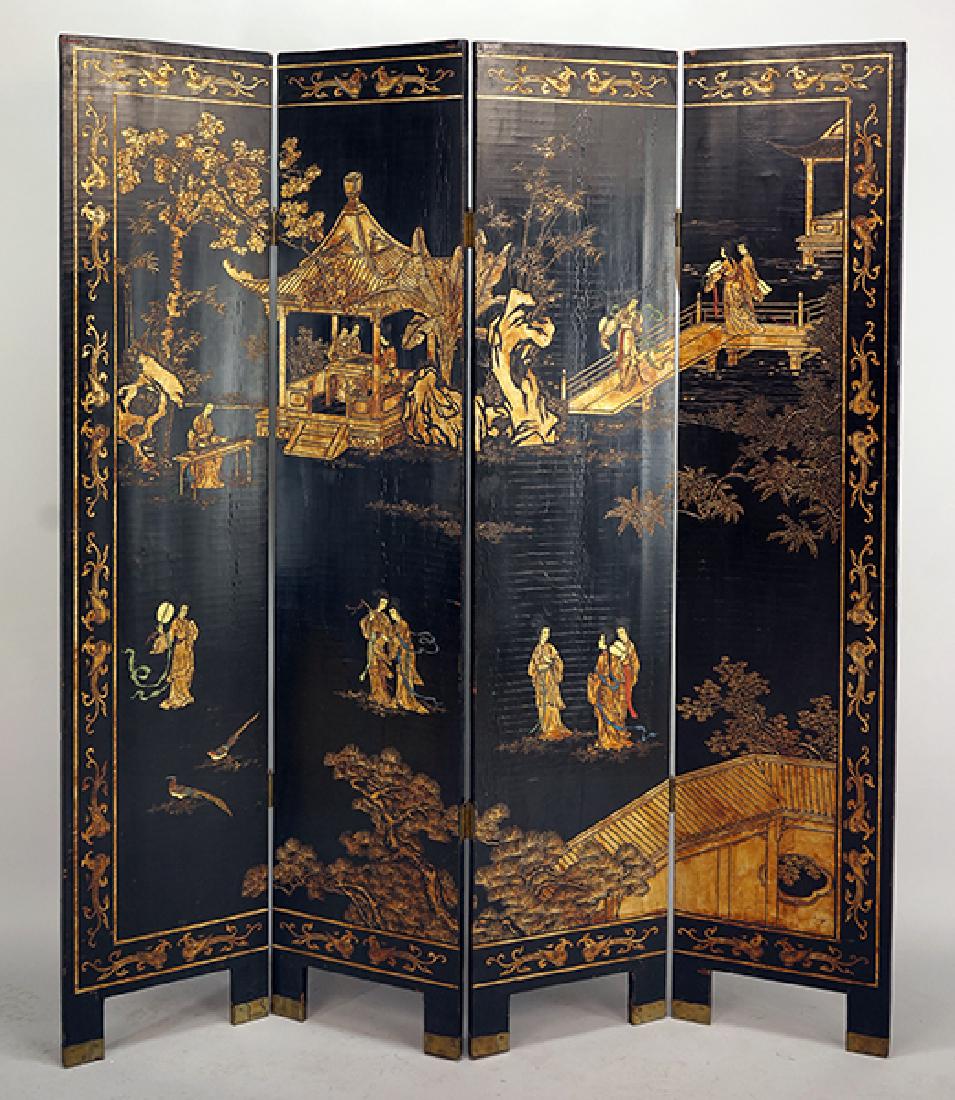A Chinese Coromandel Four-Panel Screen. (1 of 1)