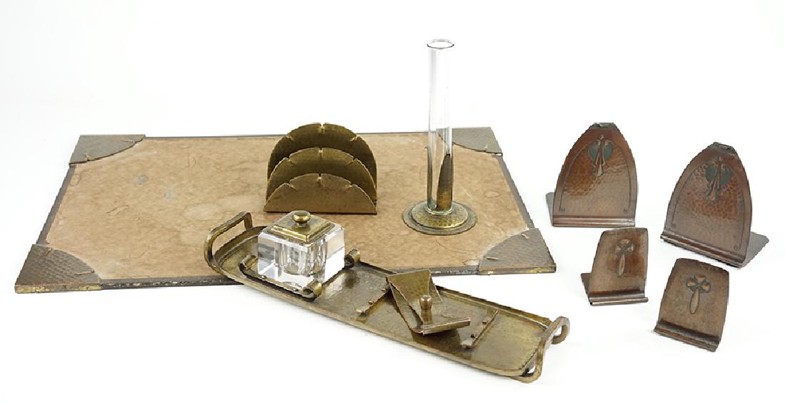 A Roycroft Hammered Brass Desk Set. (1 of 1)