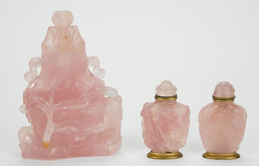 A Chinese Carved Rose Quartz Funerary Urn. (1 of 1)