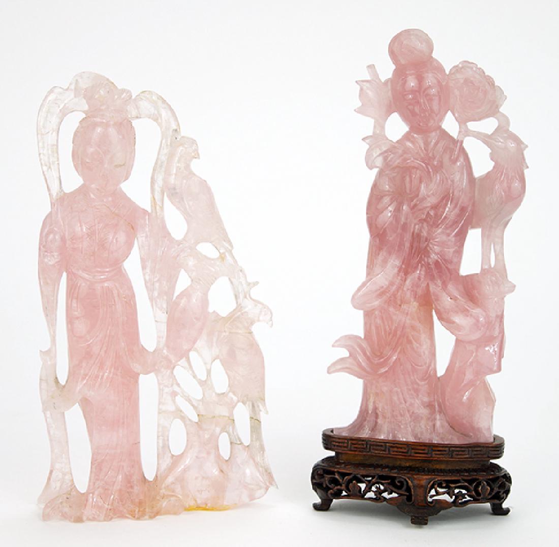 Two Chinese Carved Rose Quartz Figures. (1 of 1)