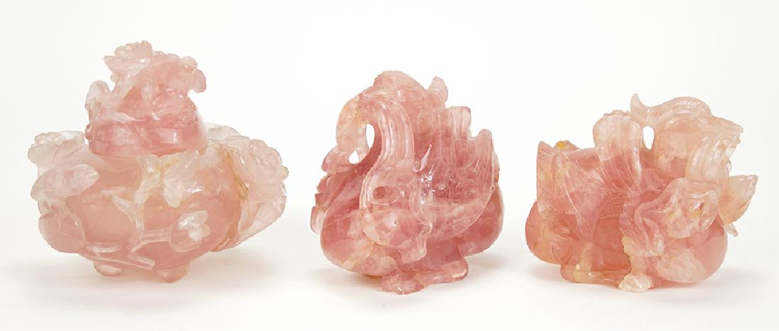 A Pair of Chinese Carved Rose Quartz Birds. (1 of 1)
