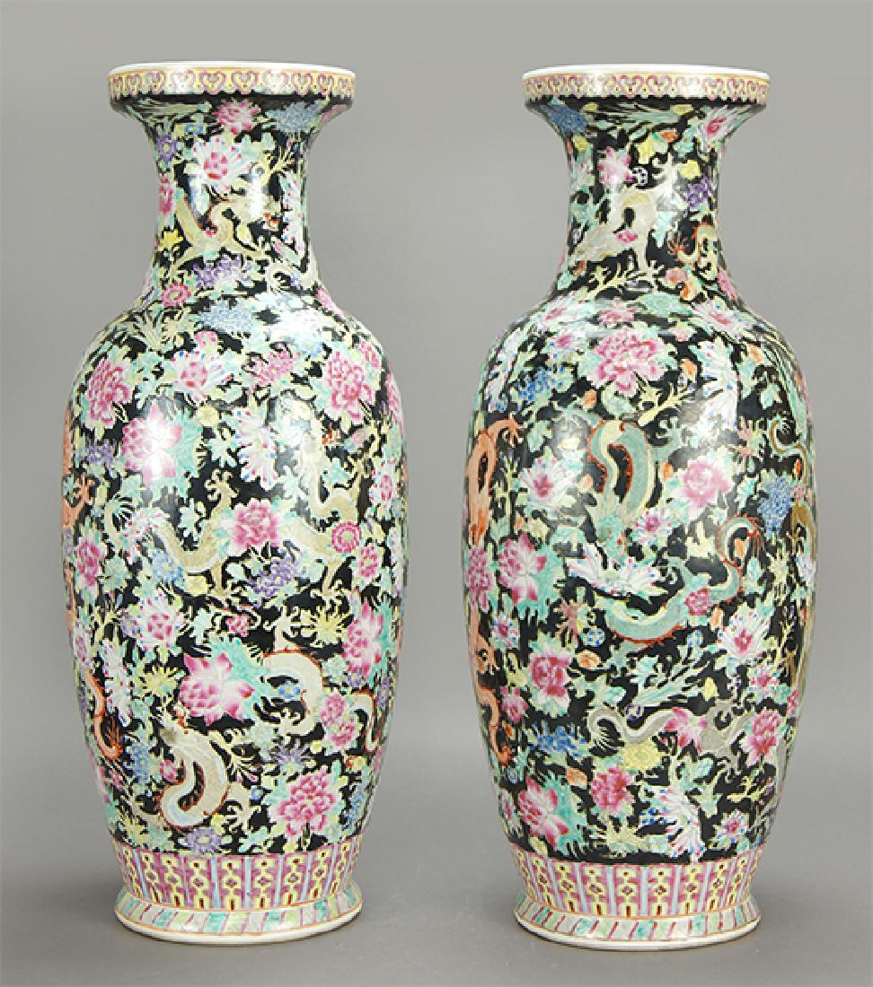 A Pair of Chinese Famille Noir Porcelain Vases. (1 of 10)