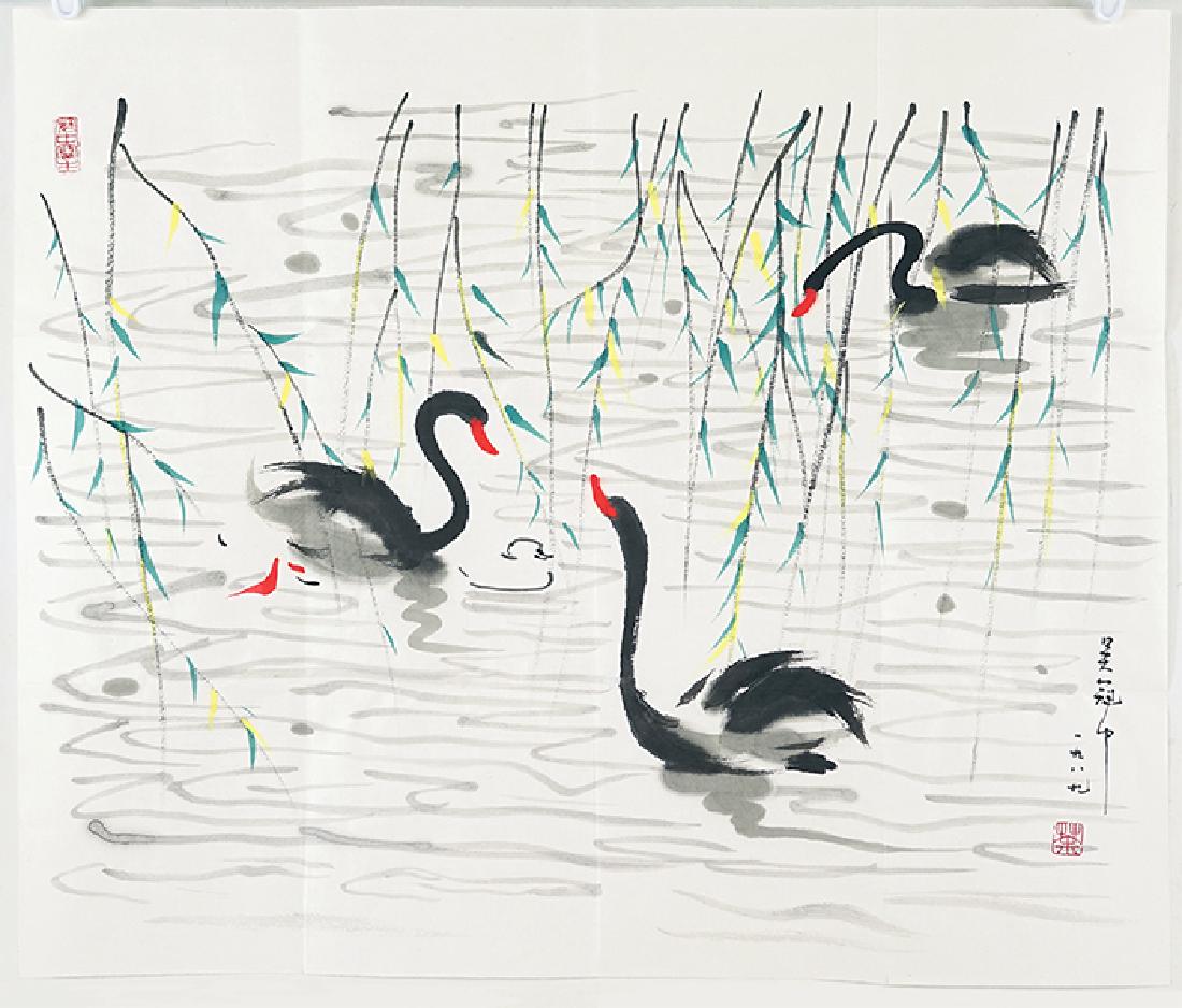Wu Guanzhong (Chinese, 1919-2010) Swans. (1 of 9)
