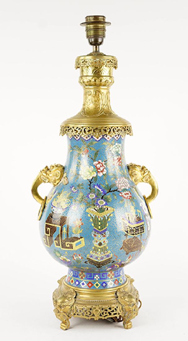 A Chinese Gilt Brass and Cloisonne Lamp. (1 of 2)