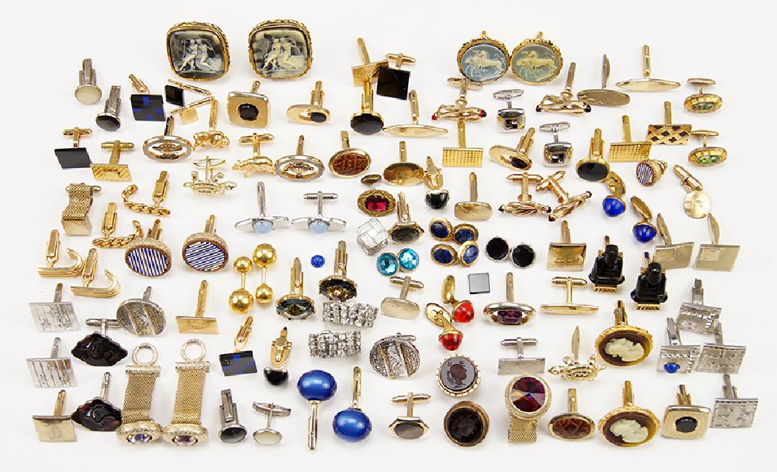 A Collection of Cufflinks.: A Collection of Cufflinks. Gilt metal, rhinestone, intaglio, onyx, glass, and others