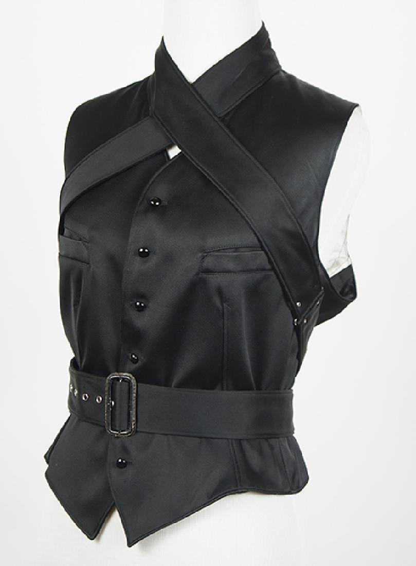 A Jean Paul Gaultier Femme Black Vest.: A Jean Paul Gaultier Femme Black Vest. V-neck vest with attached wrap around belt 44