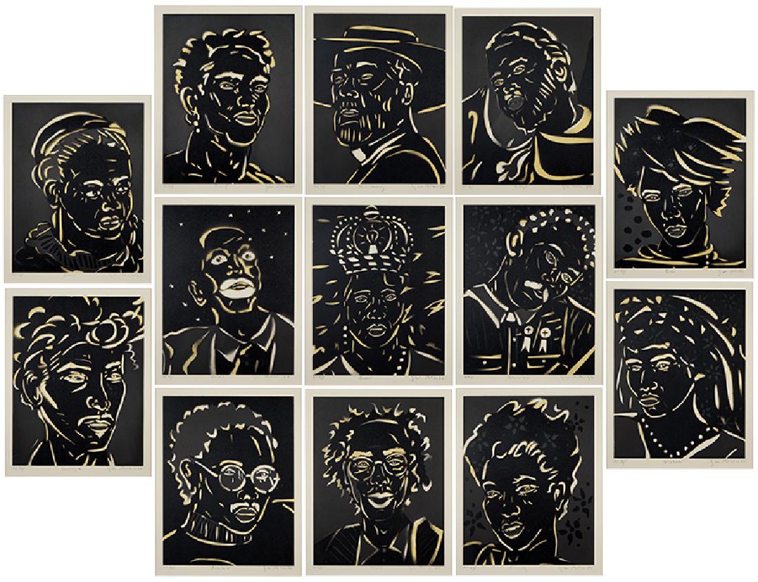 Izhar Patkin (Israeli, B. 1955) The Black Paintings.: Izhar Patkin (Israeli, B. 1955) The Black Paintings. Suite of thirteen color woodcuts, each pencil signed lower right, dated '88, titled, and numbered 'AP 3/5' Each: 12.75" x 9.75" Frame: 23.25" x 19.