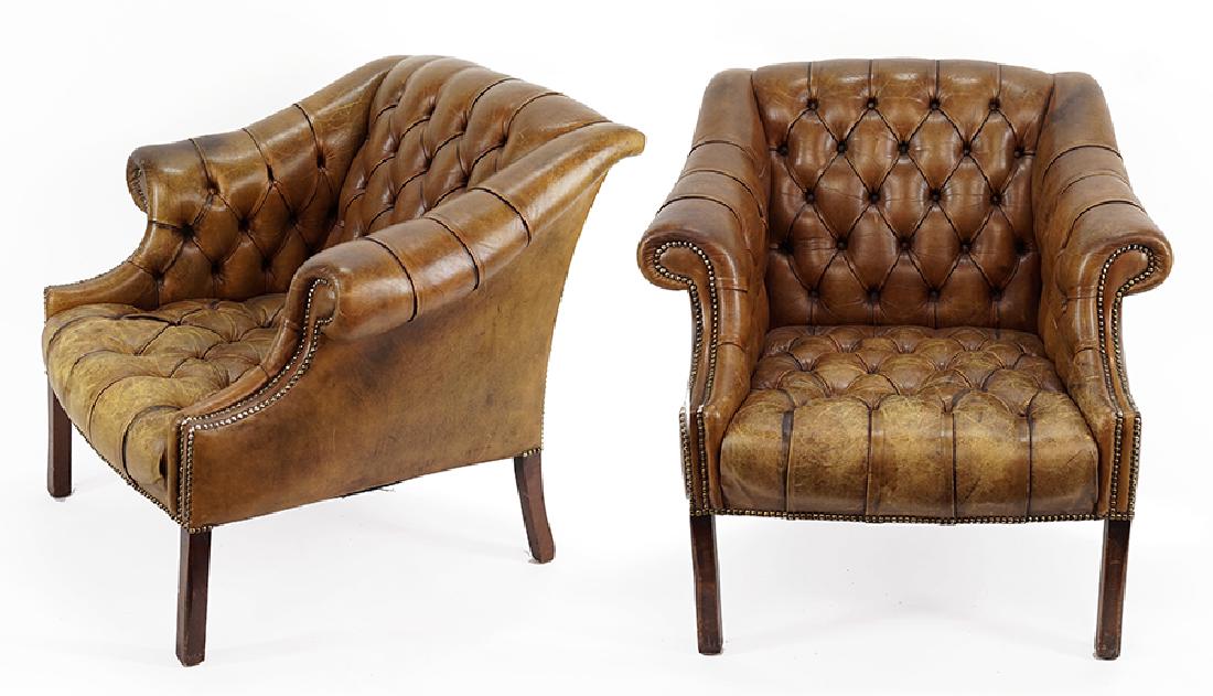 A Pair of Brown Leather Club Chairs. (1 of 1)