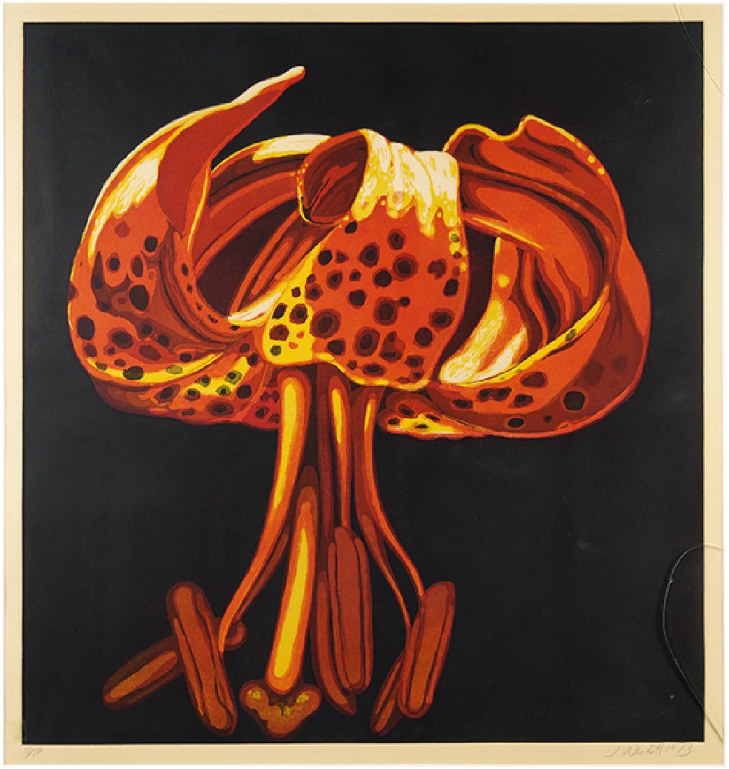 Lowell Nesbitt (American, 1933-1993) Lily.: Lowell Nesbitt (American, 1933-1993) Lily. Color aquatint, pencil signed lower right, dated 1973, and numbered 37/100. Provenance: Van Straaten Gallery, Chicago 29.5" x 27.5" Frame: 37.25" x 35.25"