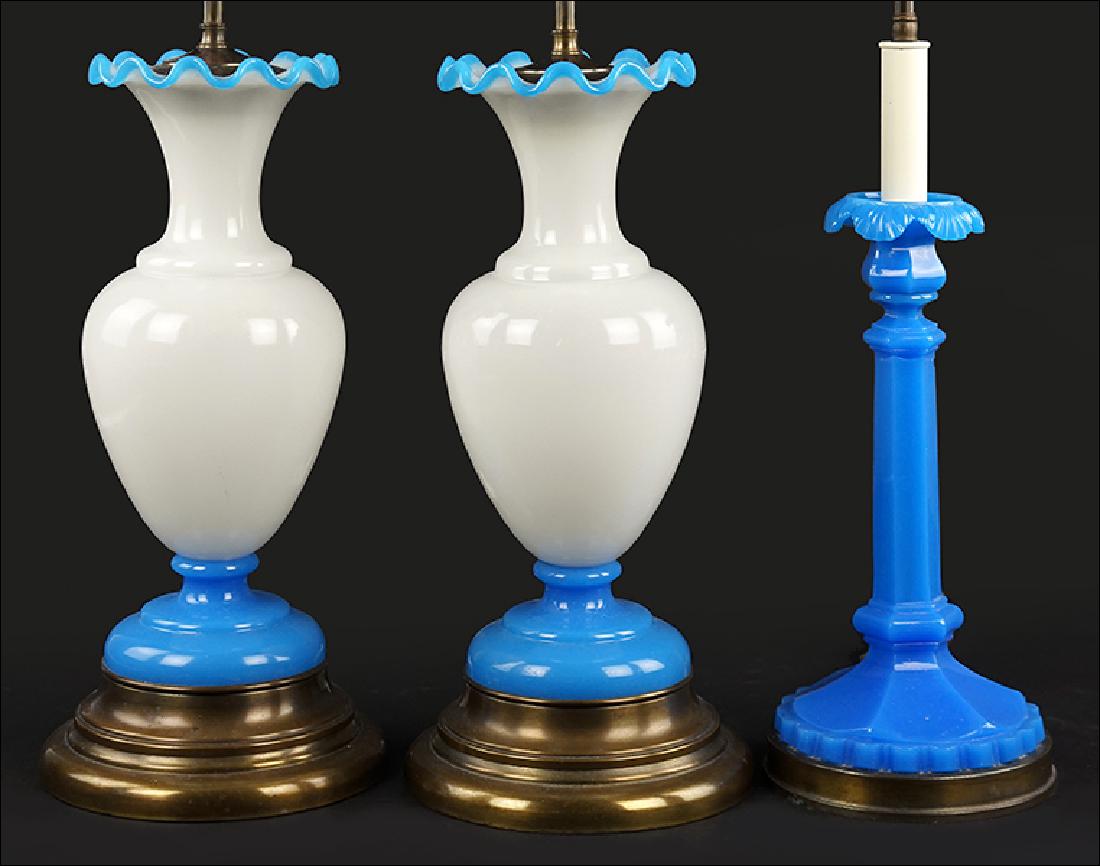 A Pair of Opaline Glass Table Lamps. (1 of 2)