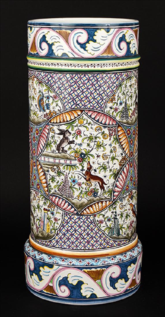 Portuguese Painted Ceramic Umbrella Stand.