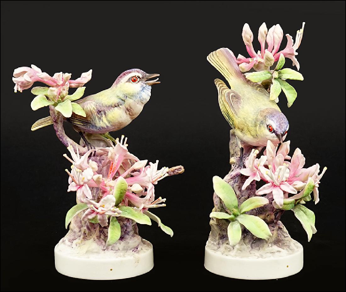 A Pair of Dorothy Doughty for Royal Worcester Porcelain: A Pair of Dorothy Doughty for Royal Worcester Porcelain Red-Eyed Vireos with Swamp Azalea. Edition of 500, circa 1952. With original crates Taller: 8.25"