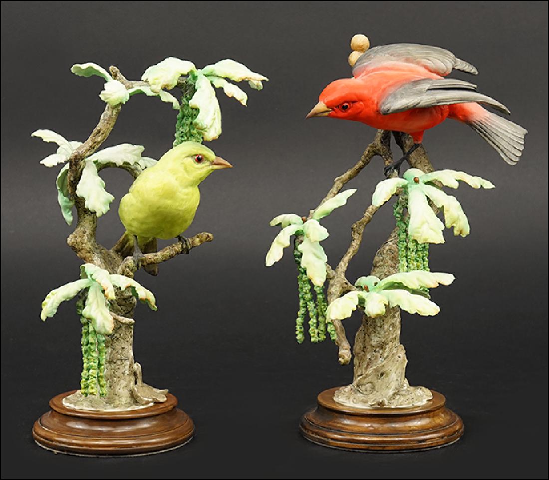 A Pair of Dorothy Doughty for Royal Worcester Porcelain: A Pair of Dorothy Doughty for Royal Worcester Porcelain Scarlet Tanagers with White Oak. Edition of 500, circa 1956. With fitted wood bases and original crates Taller with base: 12.25"