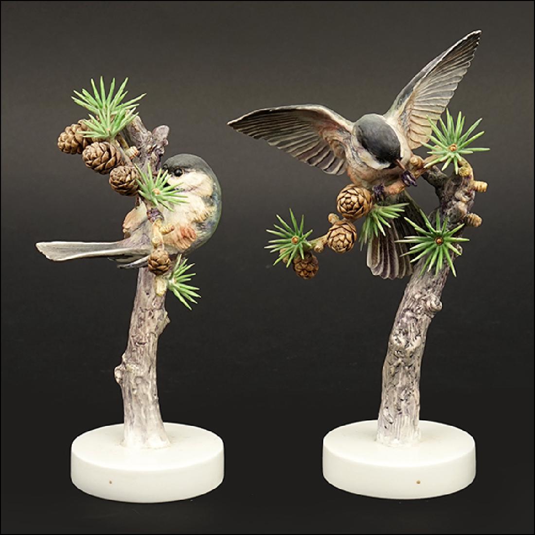 A Pair of Dorothy Doughty for Royal Worcester Porcelain: A Pair of Dorothy Doughty for Royal Worcester Porcelain Chickadees. Edition of 325, circa 1938. With original crates Taller: 9.5"
