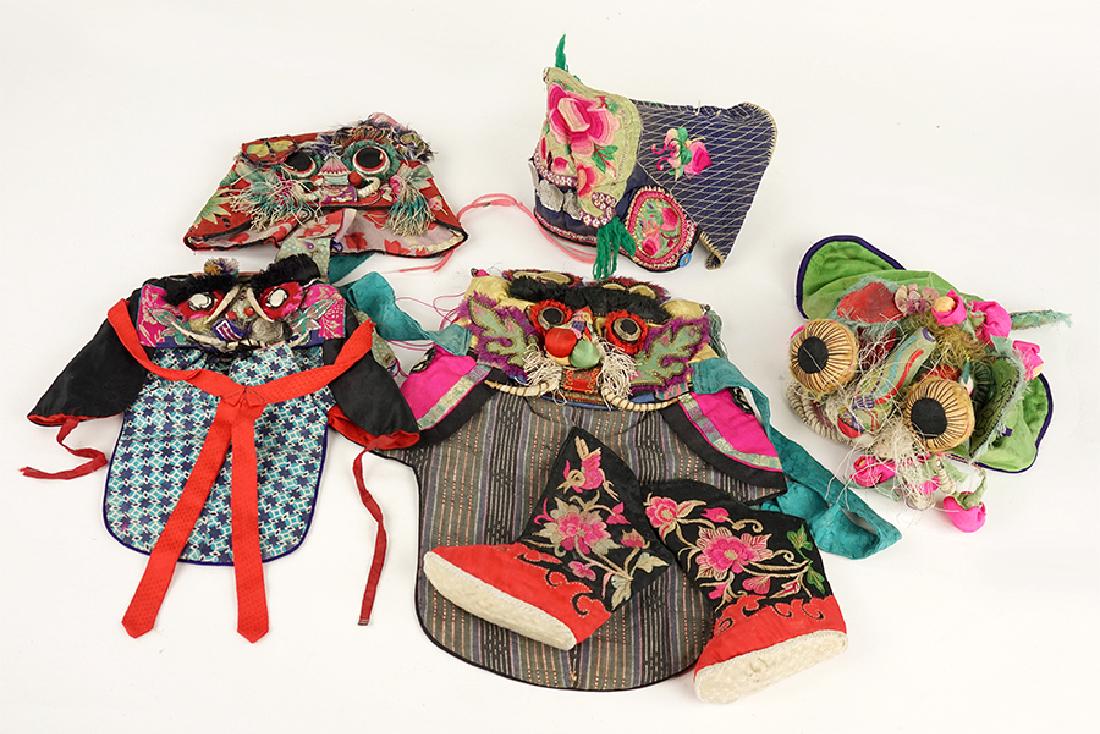 Four Chinese Embroidered Silk Children's Hats. (1 of 1)