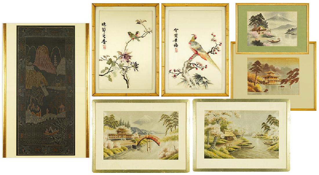 A Collection of Asian Framed Embroidered Panels. (1 of 1)