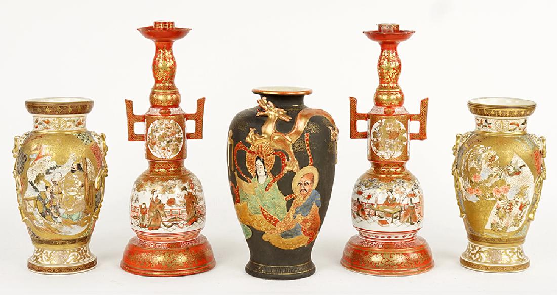 A Pair of Japanese Kutani Porcelain Candlesticks. (1 of 1)