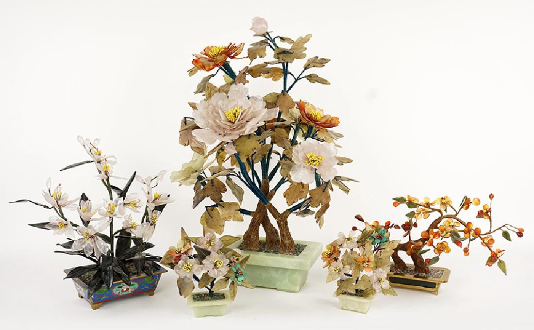 A Collection of Five Asian Carved Hardstone Trees. (1 of 1)