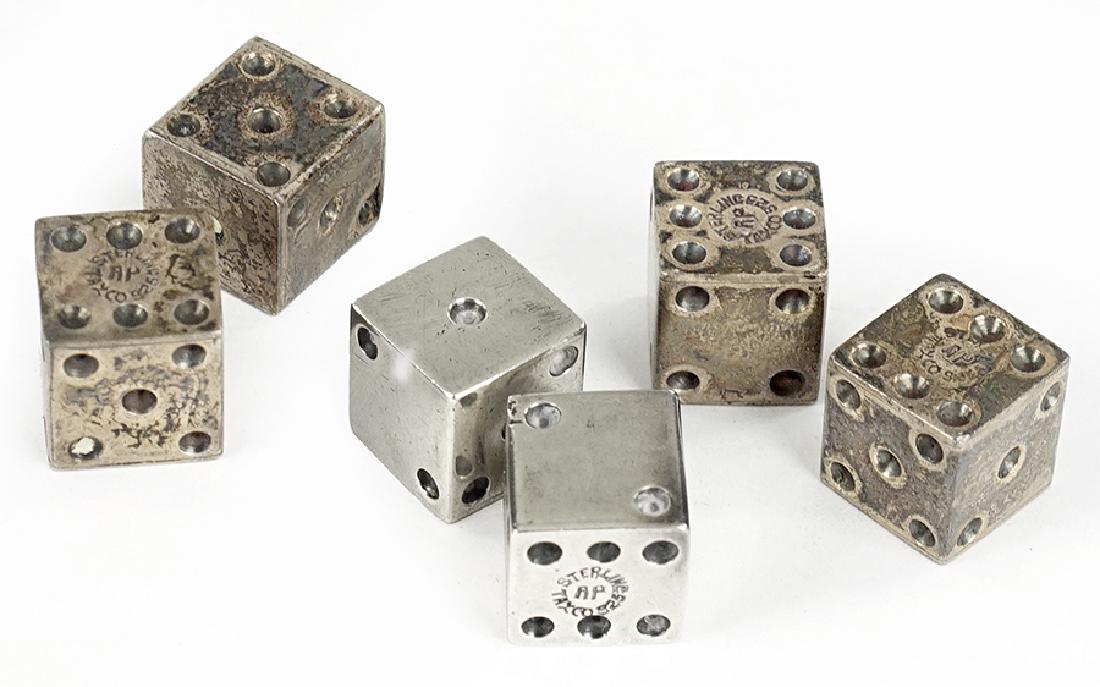 A Set of Six Mexican Sterling Silver Dice. (1 of 1)