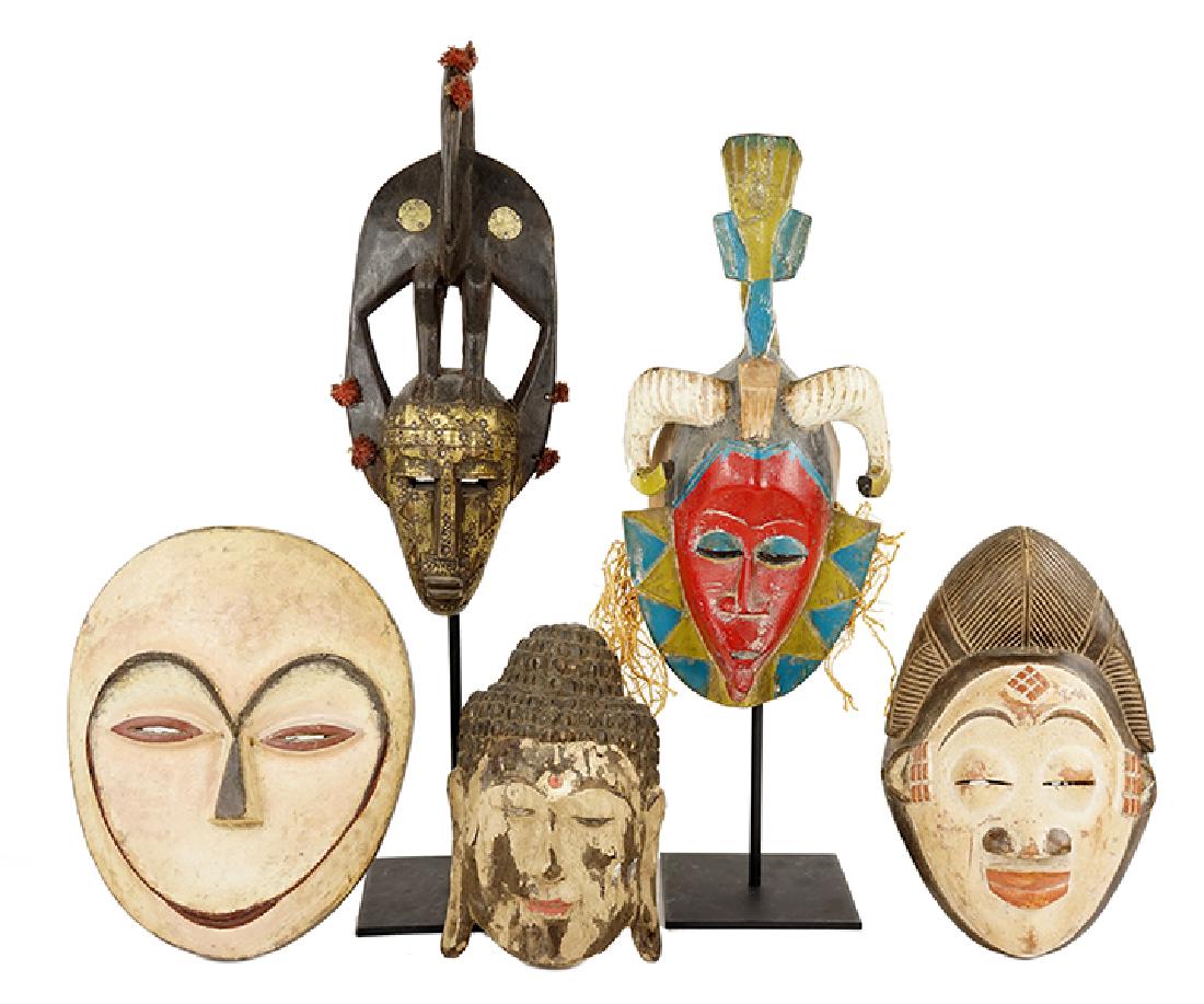 Five Painted and Carved Wood Masks. (1 of 1)