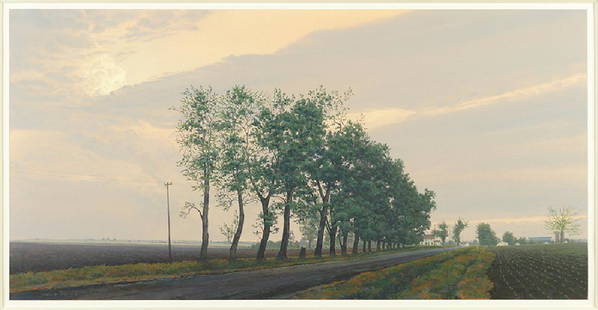 James Winn (American, B. 1949) Tree Lined Road.: James Winn (American, B. 1949) Tree Lined Road. Acrylic on paper, signed lower left 18" x 35.75" Frame: 32" x 49"