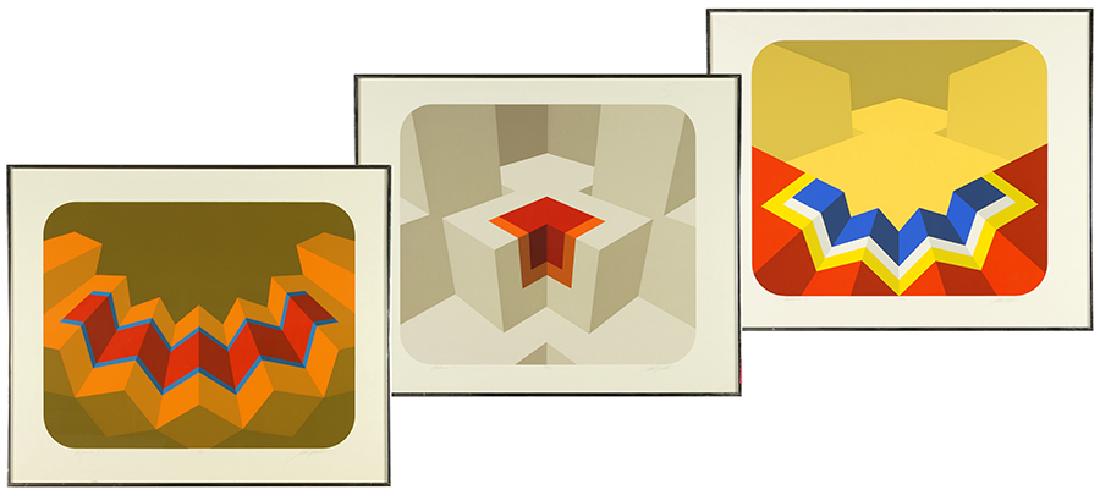 Marko Spalatin (American, B. 1945) Three Color: Marko Spalatin (American, B. 1945) Three Color Serigraphs. 'Palaucor II', 'Palaucor VII', and 'Figure II', each pencil signed lower right, titled, and numbered 26/70 and 10/60. Provenance: Fairweather