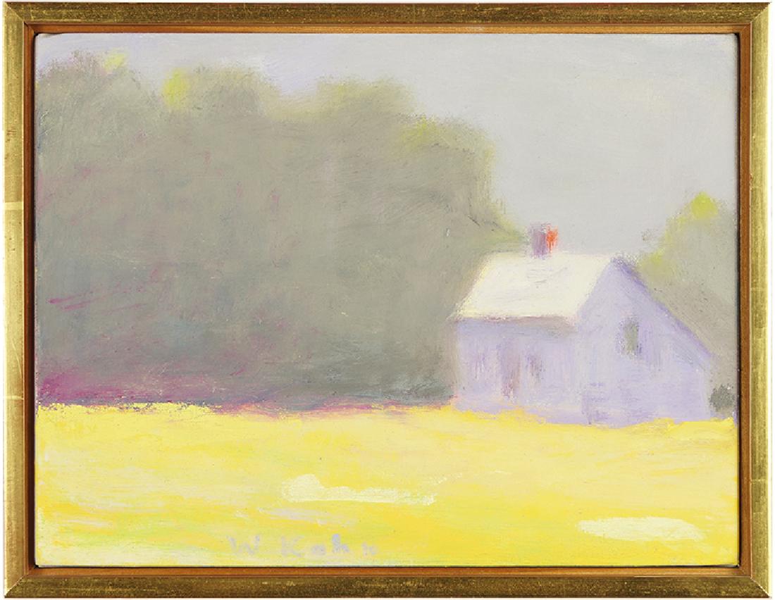 Wolf Kahn (American, B. 1927) House by the Woods.: Wolf Kahn (American, B. 1927) House by the Woods. Oil on canvas, signed lower center; titled en verso and dated 2000/162 9" x 12" Frame: 10.25" x 13"