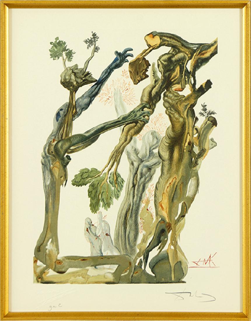 Salvador Dali (Spanish, 1904-1989) Forest of Those Who: Salvador Dali (Spanish, 1904-1989) Forest of Those Who Committed Suicide. Color wood engraving dated to 1960, from 'The Divine Comedy', pencil signed lower right and inscribed 'g.a. C'. Ref: Michler/L