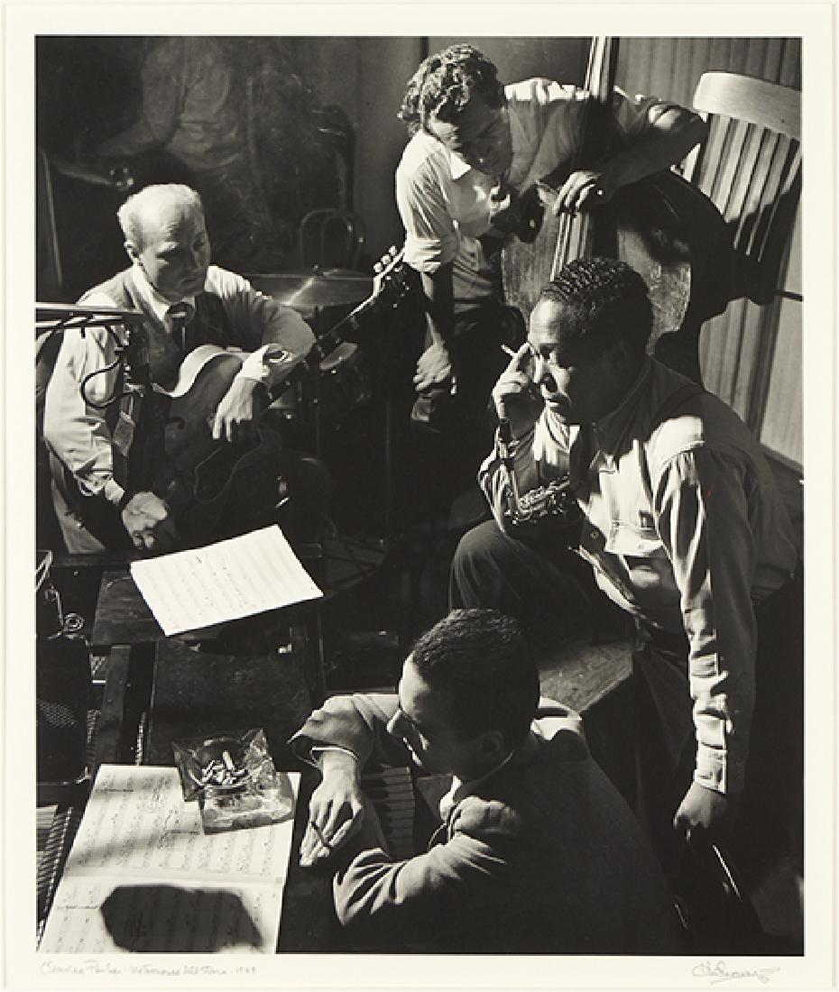 Herman Leonard (American, 1923-2010) Charlie Parker -: Herman Leonard (American, 1923-2010) Charlie Parker - Metronome All Stars. Gelatin silver print, 1949 (printed 1990), pencil signed lower right, dated, and titled. Provenance: From Herman Leonard's 'I