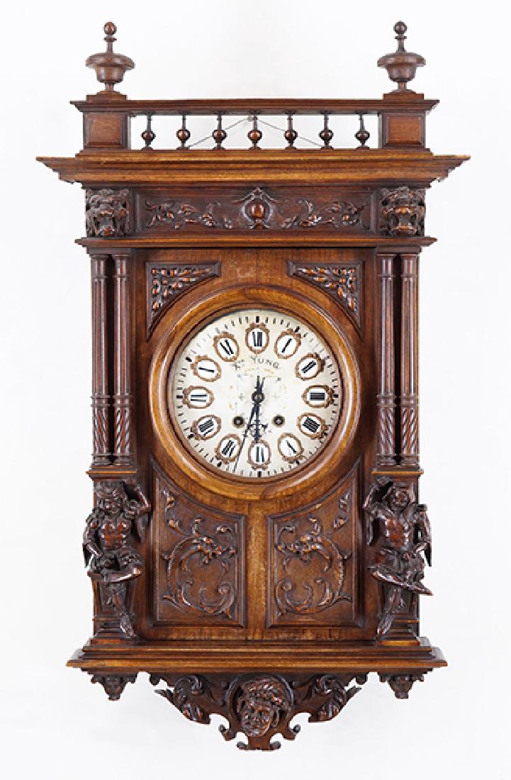 A German Carved Mahogany wall Clock. (1 of 10)