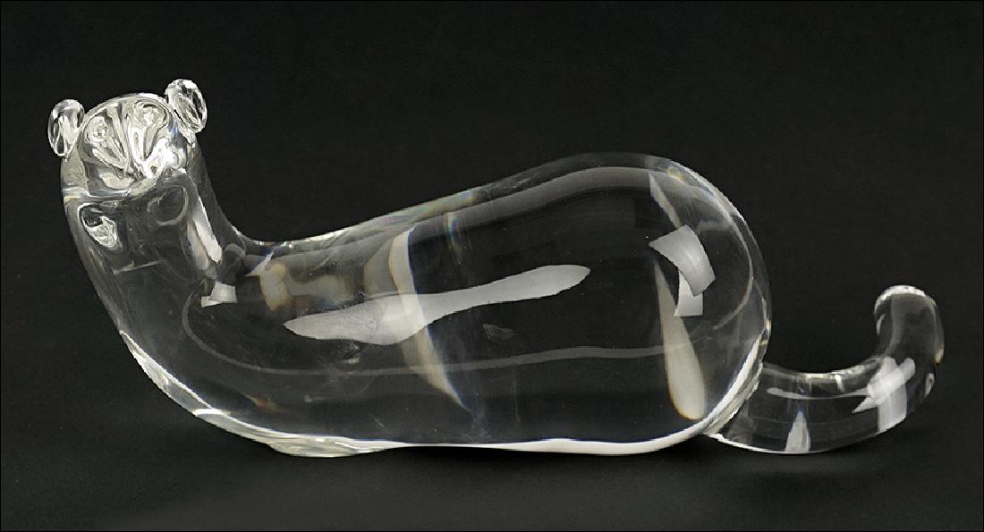 A Steuben Crystal Mink.: A Steuben Crystal Mink. Bearing inset diamond eyes 4" x 8.5" x 2.5"