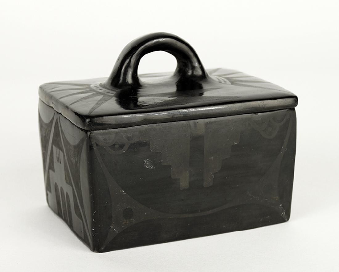 Maria Martinez (American, 1887-1980) A Blackware: Maria Martinez (American, 1887-1980) A Blackware Pottery Box. Signed on the underside 4.25" x 4.75" x 3.5"