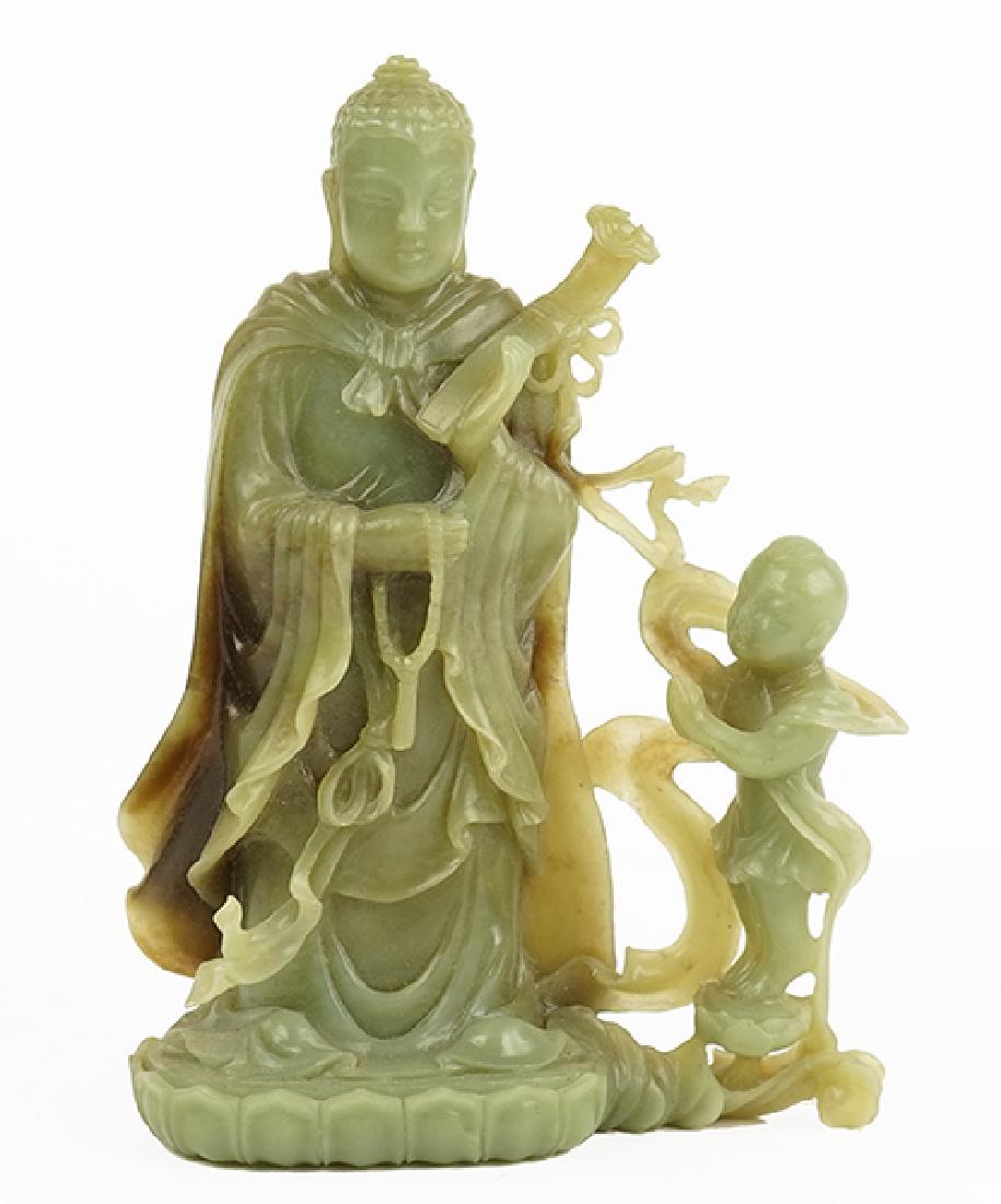 A chinese Carved Jade Figure.: A chinese Carved Jade Figure. Depicting a figure with scepter and attendant 7.5" x 5.5"